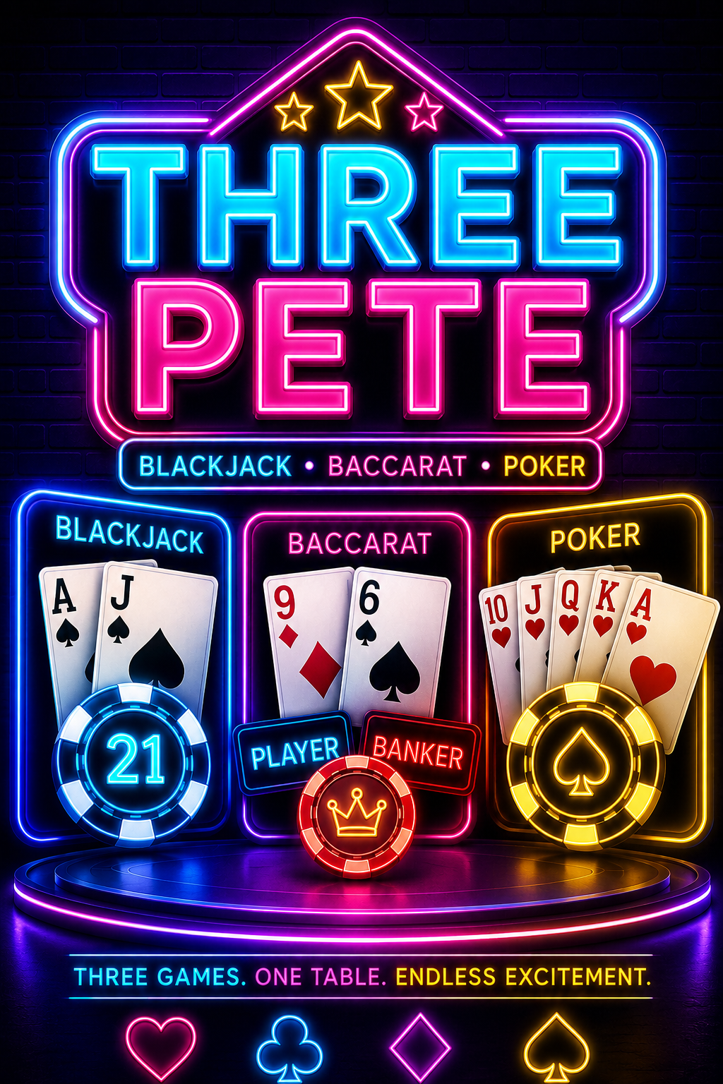 Three Pete — Blackjack, Baccarat and Poker